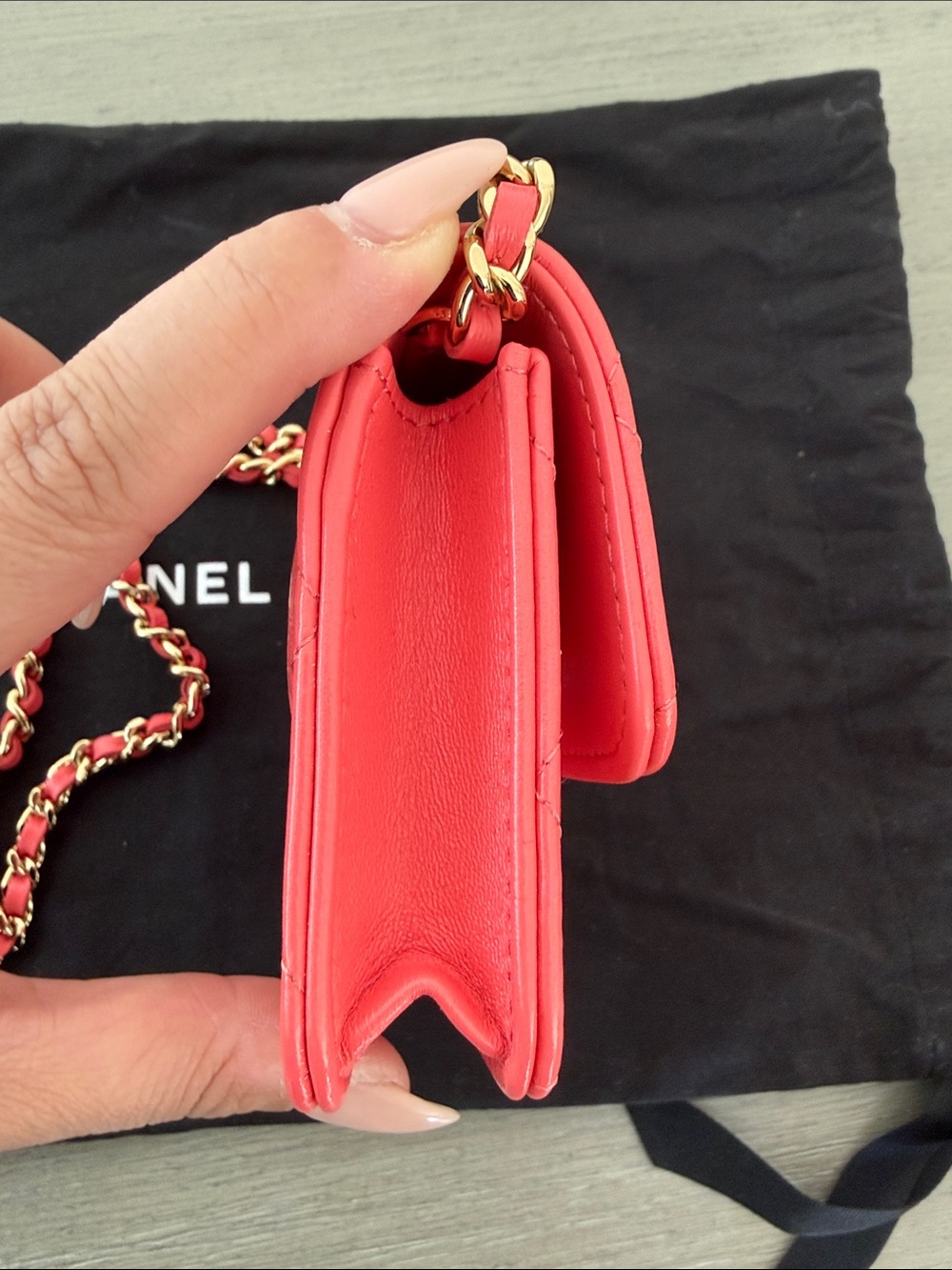 CHANEL Red Pink Quilted Mini Gold Chain Crossbody - Picture 13 of 15